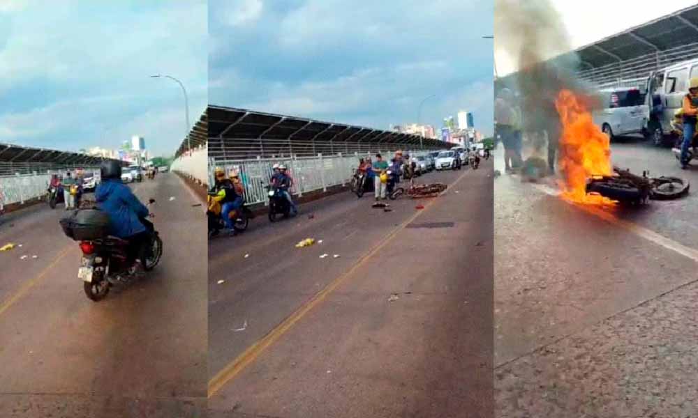 Grave accidente de motociclistas en el Puente de la Amistad: Una de las motos se incendió