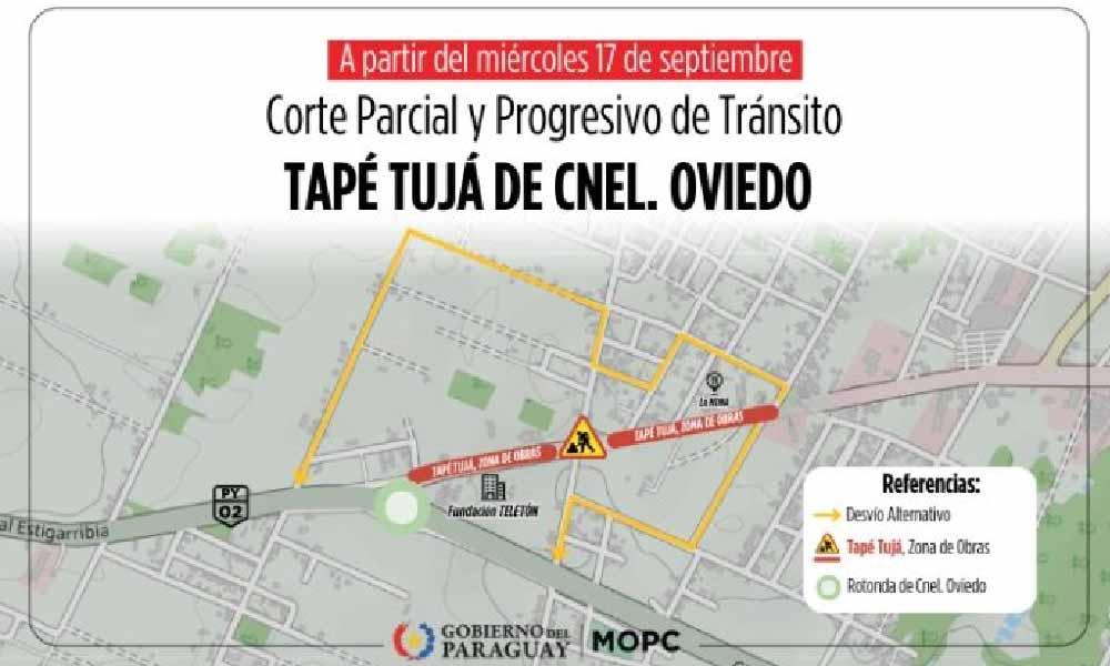 Anuncian desvíos por obras en Tape Tuja de Coronel Oviedo
